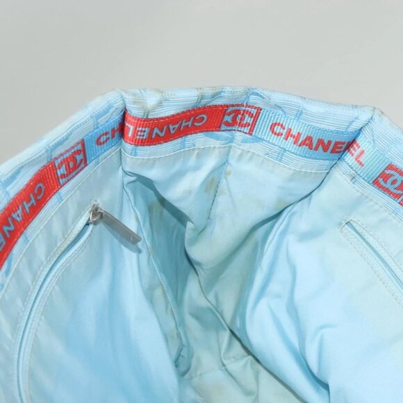 CHANEL New Travel line Tote Bag Nylon Light Blue Silver CC Auth - Picture 12 of 16